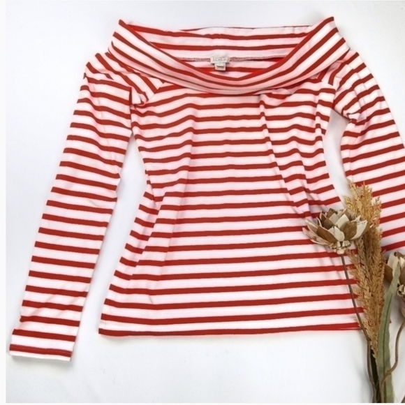 J Crew Red Stripe Cowl Off Shoulder Top S - Picture 3 of 8